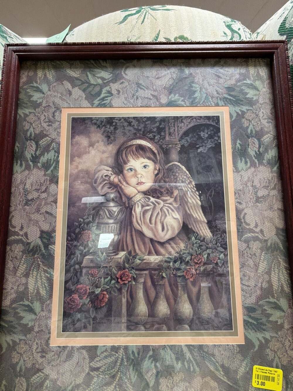 Donna Richardson Framed Angel Print with Floral Fabric Matting